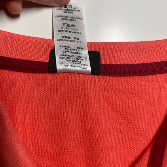 Patagonia Mens Polo Shirt Size L Organic Cotton Short Sleeve Logo Melon/ Salmon - Picture 4 of 8